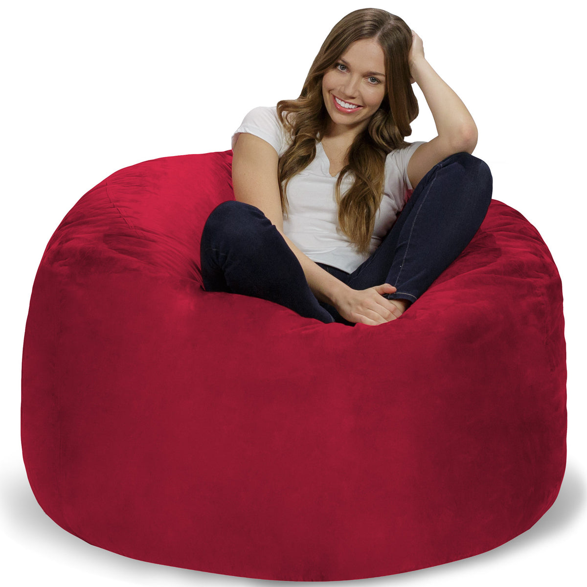 Chill Sack Bean Bag Chair, Memory Foam with Ultra Fur Cover, Kids, Adults,  6 ft, Ultra Fur Red