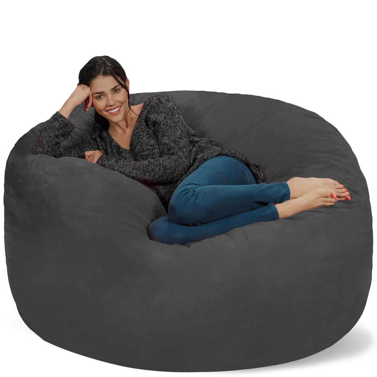 Chill Sack Bean Bag Chair, Memory Foam Lounger with Ultra Fur Cover, Kids,  Adults, 7 ft, Ultra Fur Grey 